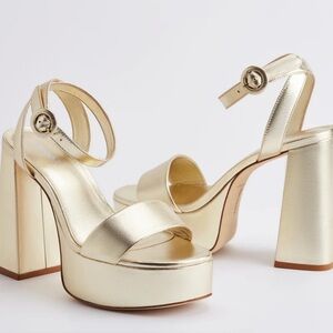 Larroude Dolly Sandal In Gold Metallic Leather
